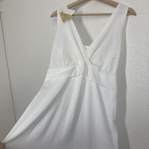 XBAAL Dress Womens L Organic White V Neck Maxi Sundress Smocked Empire Waist